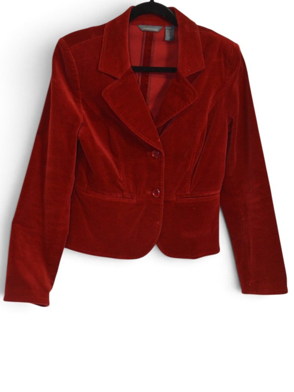 Hillard & Hanson Womens Red Velvet Blazer Jacket Size M 98% Cotton 2% Spandex